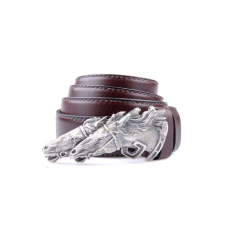 Pasek z klamrą srebrną - dwa końskie łby PBA Wróbel