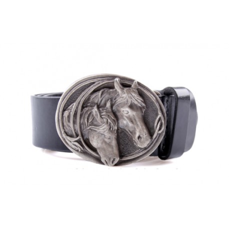 Pasek z klamrą srebrną - dwa końskie łby lasso PBA Wróbel