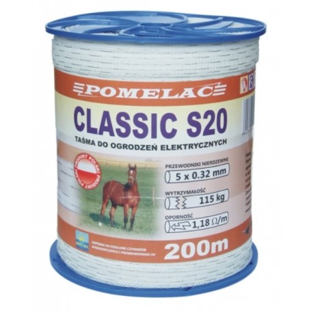 Taśmia biała do ogrodzeń elektrycznych "Classic" 200m Pomelac